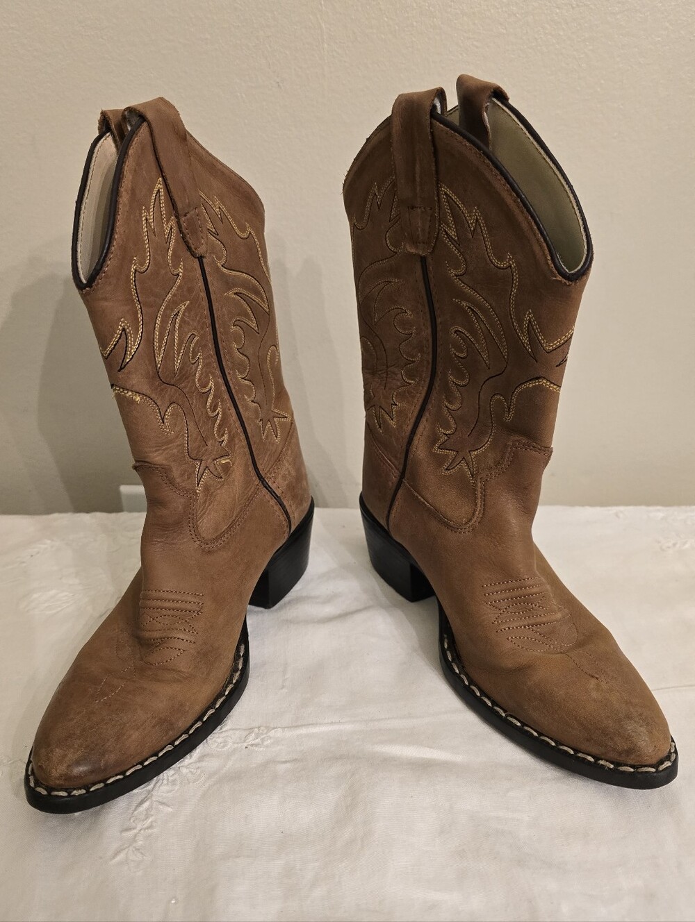 Old West Tan Suede Girl's Western Boots Size 1.0D - Picture 3 of 9